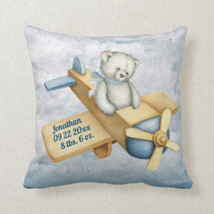 Baby-Bär-Flugzeug-Wasserfarbe Baby-Junge-Vintage Kissen