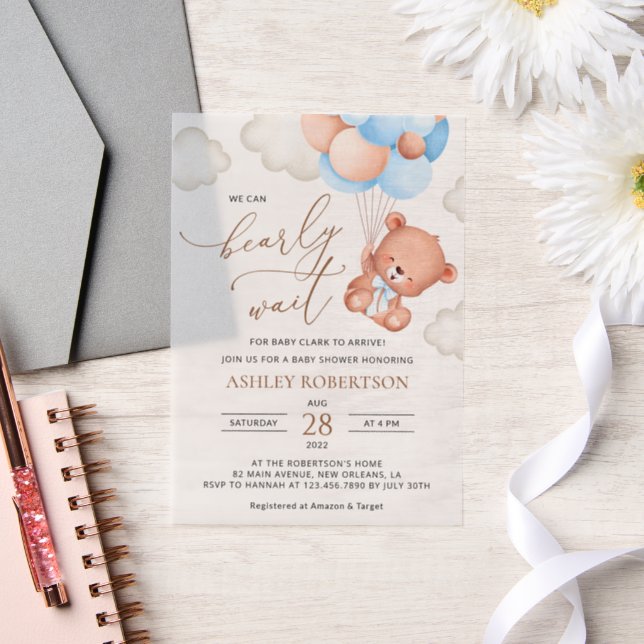 Baby Bär, Teddy Bär, Blue Balloons, Babydusche (Hochzeit)