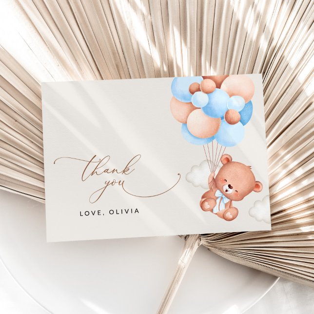 Baby Bär, Teddy Bär, Blue Balloons, Babydusche Dankeskarte (Von Creator hochgeladen)