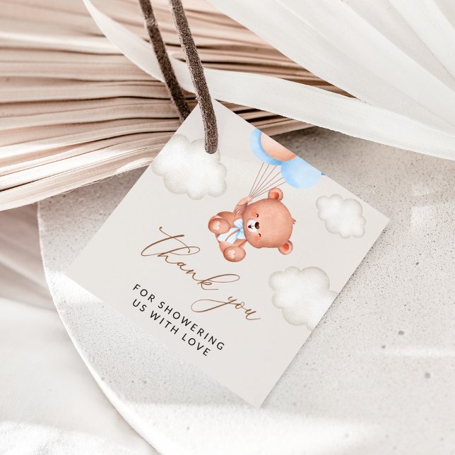 Baby Bär, Teddy Bär, Blue Balloons, Babydusche Geschenkanhänger (Von Creator hochgeladen)