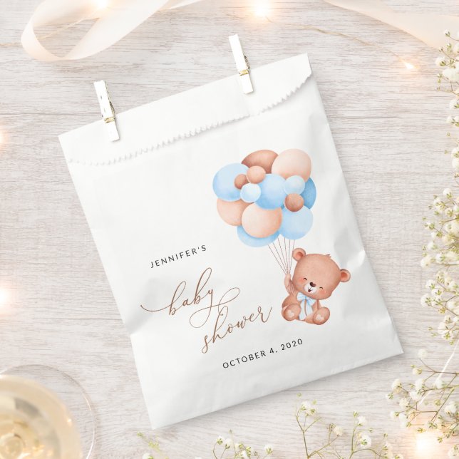 Baby Bär, Teddy Bär, Blue Balloons, Babydusche Geschenktütchen (Ausgeschnitten)