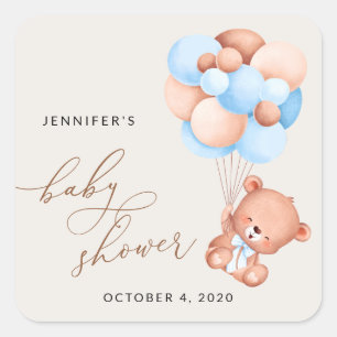 Baby Bär, Teddy Bär, Blue Balloons, Babydusche Quadratischer Aufkleber