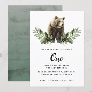 Baby-Bärn-Aquarell-Walderster Geburtstag Einladung