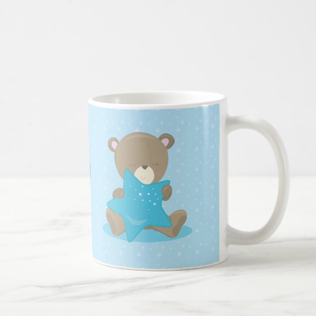 Baby-Bärn-blauer Junge, der einen Stern hält Kaffeetasse (Rechts)