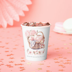 Baby Basket Floral Pastel Pink Baby Dusche Pappbecher