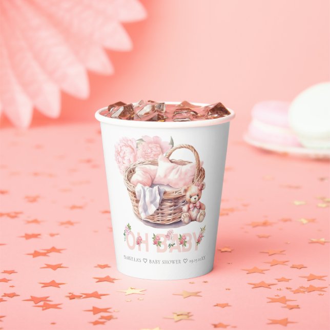 Baby Basket Floral Pastel Pink Baby Dusche Pappbecher (Insitu)