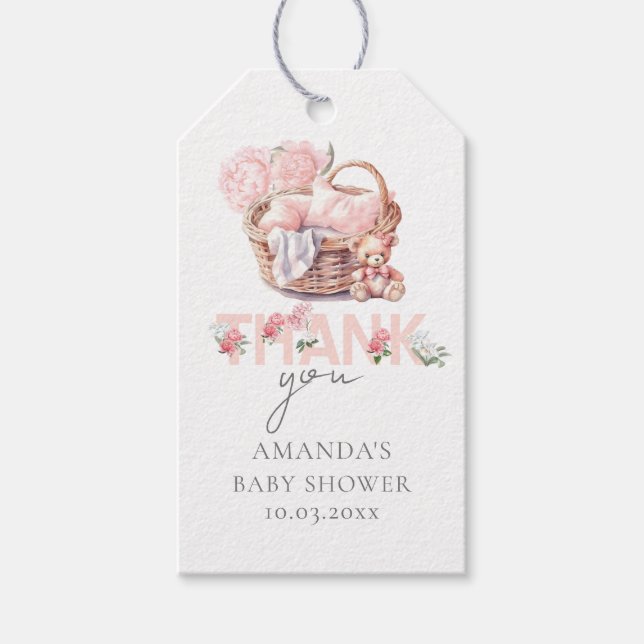 Baby Basket Pastell Pink Personalisiert Geschenkanhänger (Vorderseite)