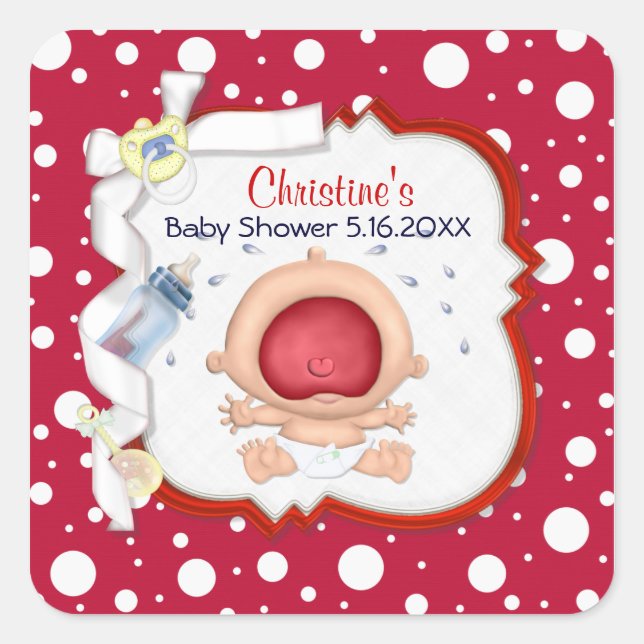 Baby Bawling Funny Neutral Baby Shower Quadratischer Aufkleber (Vorderseite)