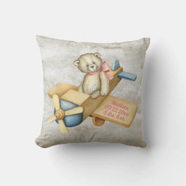 Baby Bear Airplane Watercolor Baby Girl Vintag Kissen