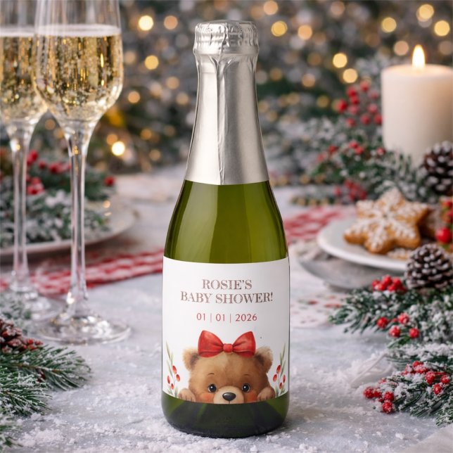 Baby Bear And Rowan Berries Baby Shower (Baby Bear And Rowan Berries Baby Shower Sparkling Wine Label)