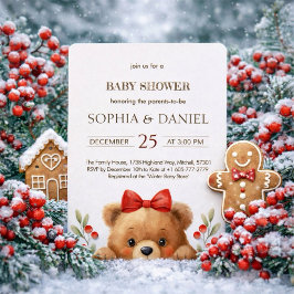 Baby Bear And Rowan Berries Baby Shower Invitation Einladung