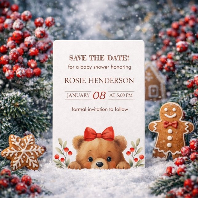 Baby Bear And Rowan Berries Baby Shower Save The Date (Baby Bear And Rowan Berries Baby Shower Save The Date)