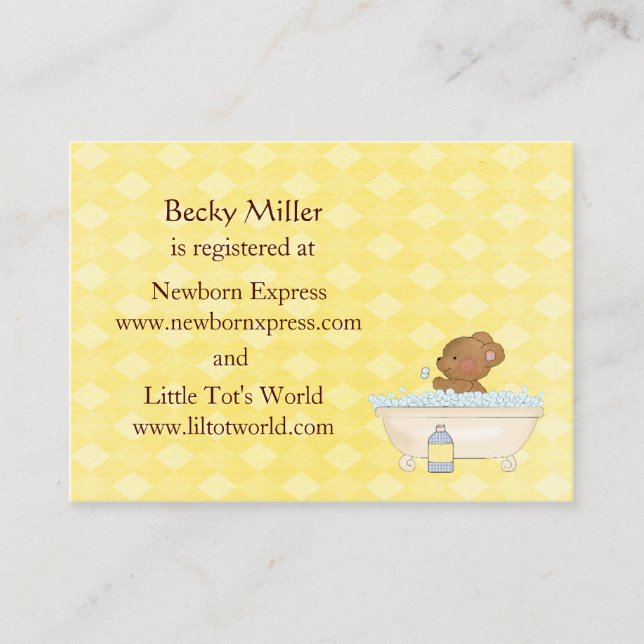 Baby Bear Bath Time Baby Showregisterkarten Begleitkarte (Vorderseite)