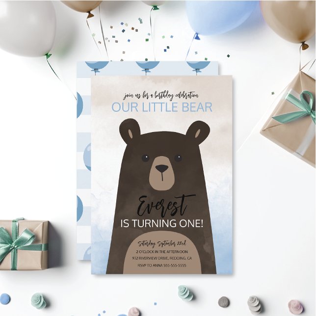 Baby Bear Birthday Einladung mit Blue Balloons (Von Creator hochgeladen)