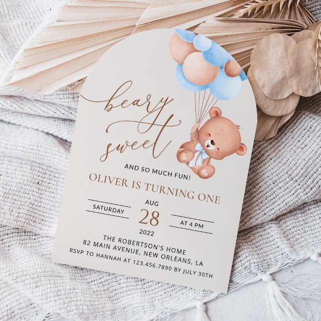 Baby Bear, Blue Balloons, erster Geburtstag Einladung (Von Creator hochgeladen)