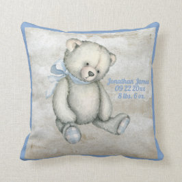 Baby Bear Blue Ribbon Watercolor Baby Boy Vintag Kissen