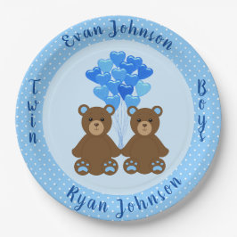 Baby Bear Boy Twins Paper Plate Pappteller