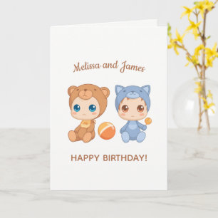 Baby Bear Cat Twins Geburtstag Individuelle Name L Karte