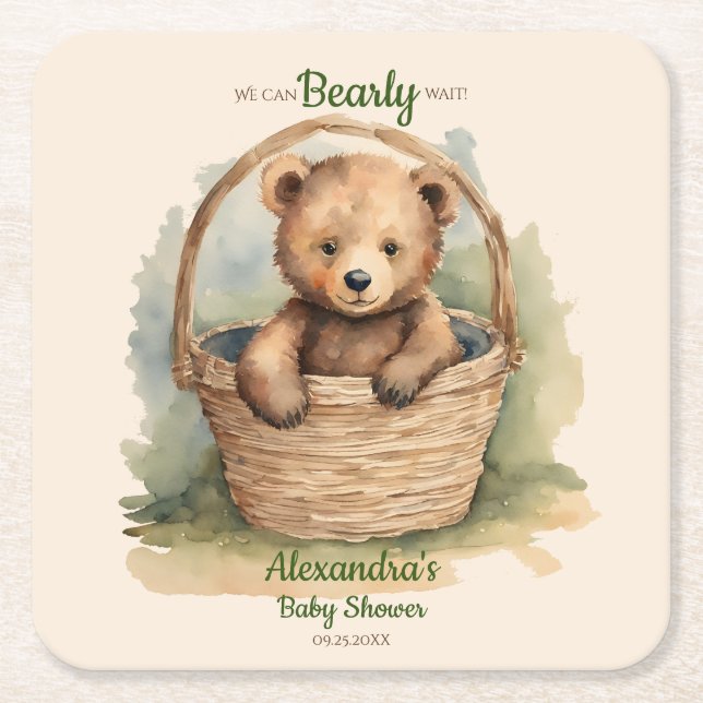 Baby Bear Cub Gender Neutral Baby Dusche Rechteckiger Pappuntersetzer (Vorderseite)