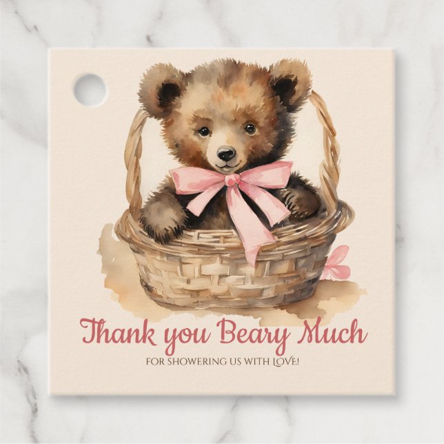 Baby Bear Cub Girls Babydusche Danke Geschenkanhänger (Vorderseite)