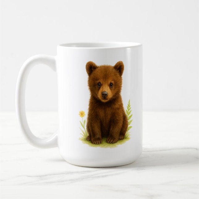 Baby Bear Cub in den Wildblumen Kaffeetasse (Links)