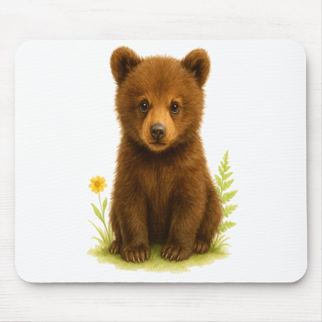 Baby Bear Cub in den Wildblumen Mousepad (Vorne)