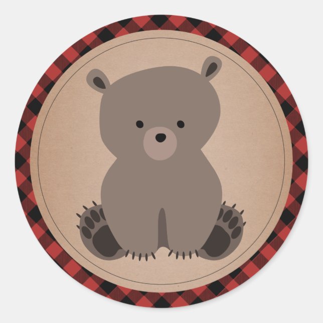 Baby Bear Cub Kariert Babydusche Runder Aufkleber (Vorderseite)