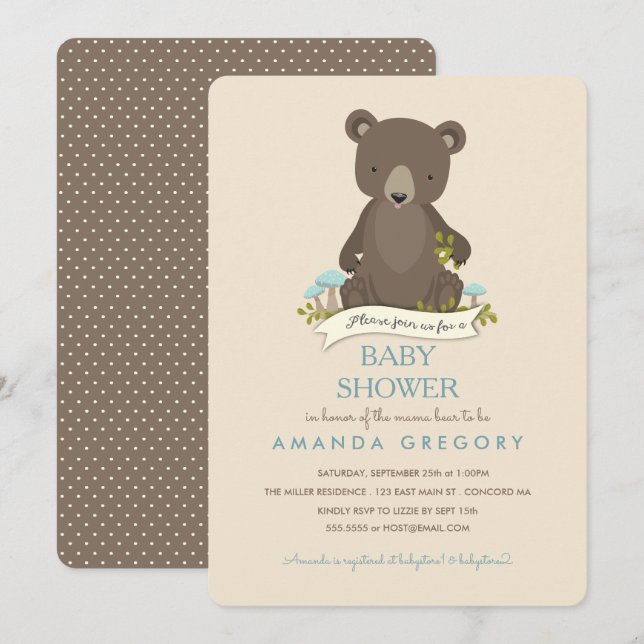 Baby Bear Cub Mama Bear Babydusche Einladung (Vorne/Hinten)