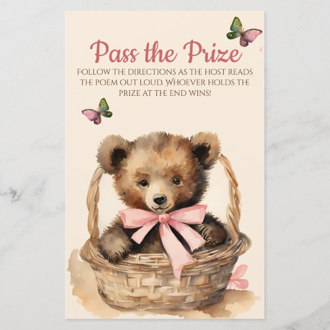 Baby Bear Girl Baby Shower Pass Spiel (Rückseite)