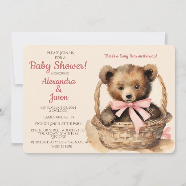 Baby Bear Girl Babydusche Einladung (Vorderseite)