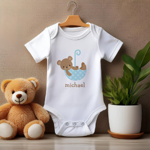 Baby Bear in Blue Umbrella Personalisiert Strampler