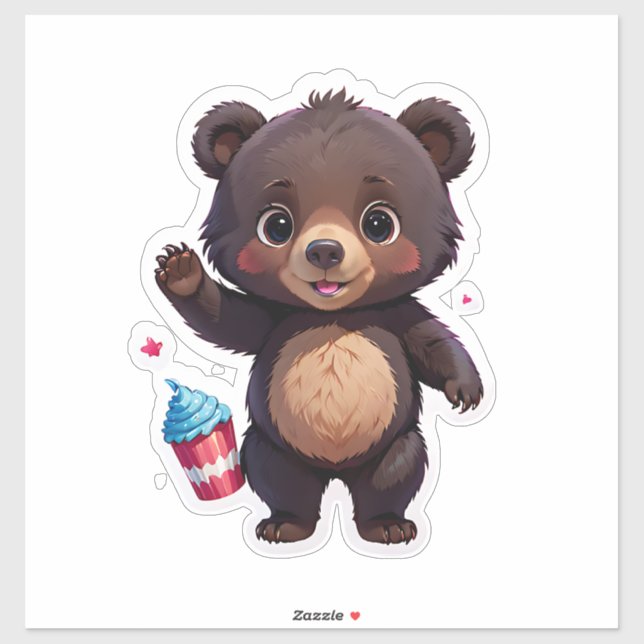 Baby Bear mit Dessert Aufkleber (Blatt)