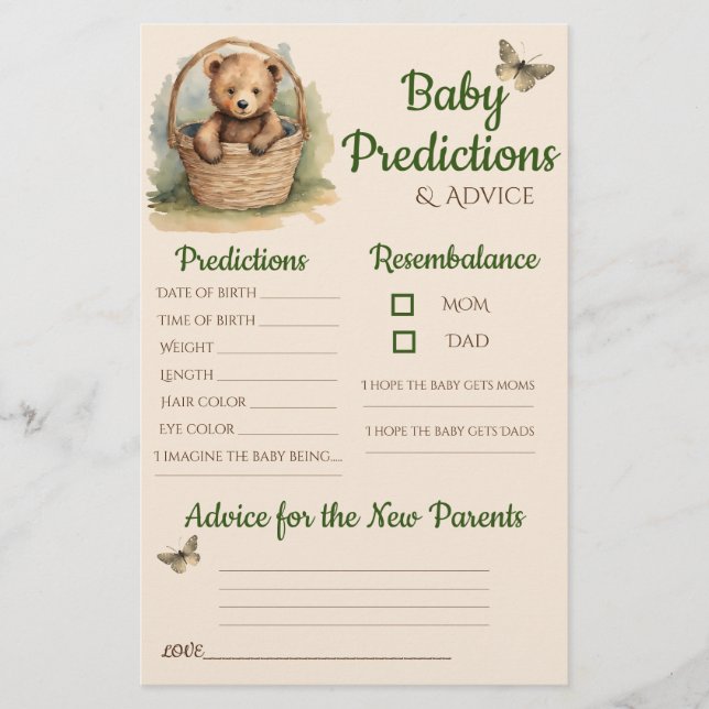 Baby Bear Neutral Baby Predictions Karte (Vorderseite)