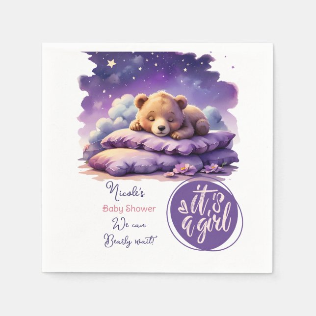 Baby Bear Schlafen Lila Galaxy Girl Babydusche Serviette (Vorderseite)