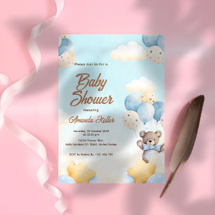 Baby Bear Sky Ballons Niedlich Funny Baby Shower Einladung