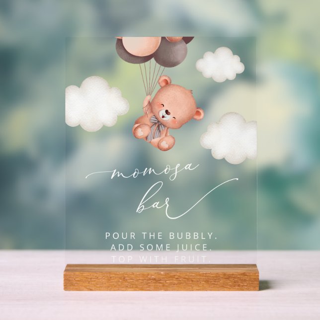 Baby Bear, Teddy Bear, Brown Balloons, Momosa Bar Acrylschild (Neutral)