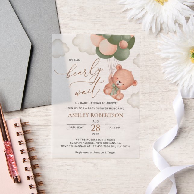 Baby Bear, Teddy Bear, Grüne Balloons, Babydusche (Hochzeit)