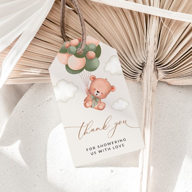 Baby Bear, Teddy Bear, Grüne Balloons, Babydusche Geschenkanhänger (Von Creator hochgeladen)