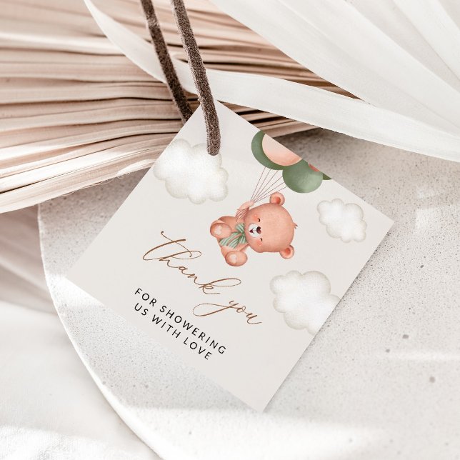 Baby Bear, Teddy Bear, Grüne Balloons, Babydusche Geschenkanhänger (Von Creator hochgeladen)