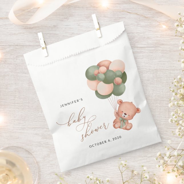 Baby Bear, Teddy Bear, Grüne Balloons, Babydusche Geschenktütchen (Ausgeschnitten)