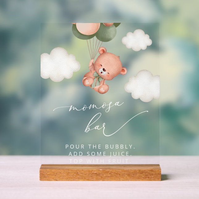 Baby Bear, Teddy Bear, Grüne Balloons, Momosa Bar Acrylschild (Neutral)