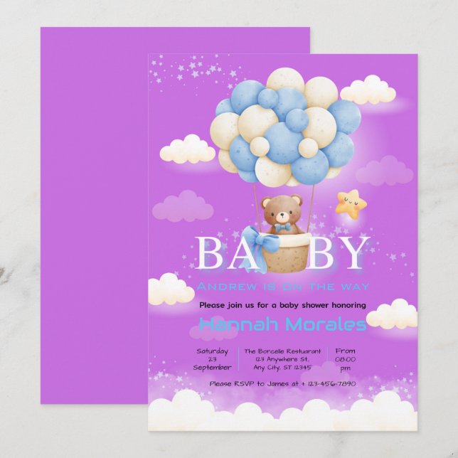 Baby Bear Theme Babydusche Einladung (Vorne/Hinten)