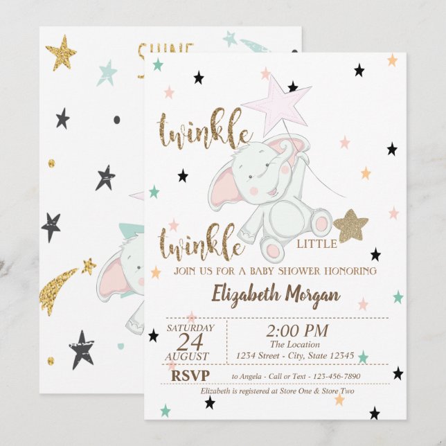 Baby Bear, Twinkle Twinkle Little Star Baby Dusche Einladung (Vorne/Hinten)