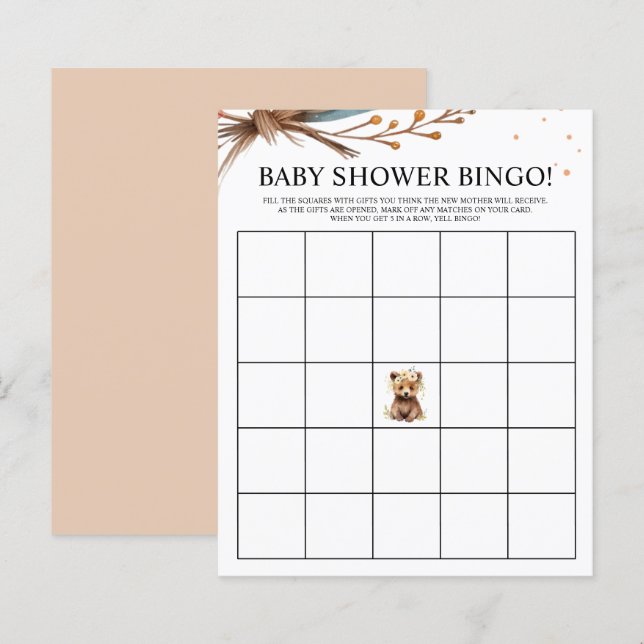 Baby Bear Woodland Babydusche Bingo Game (Vorne/Hinten)