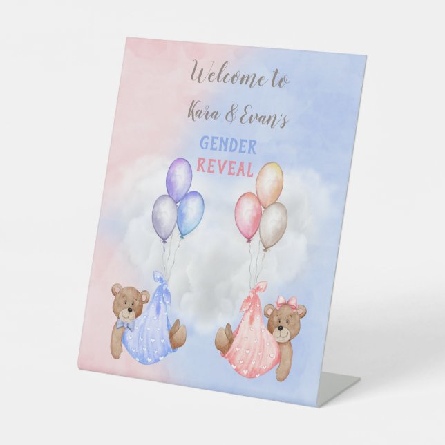 Baby Bears Geschlecht Tafelschild Rosa Blau Sockelschild (Vorderseite)