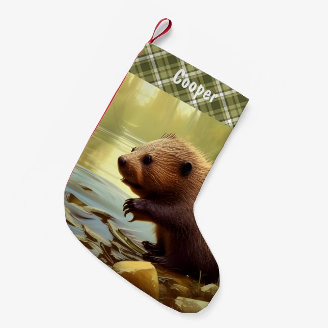 Baby Beaver Wildlife Portrait Personalisiert Kleiner Weihnachtsstrumpf (Vorderansicht (hängend))