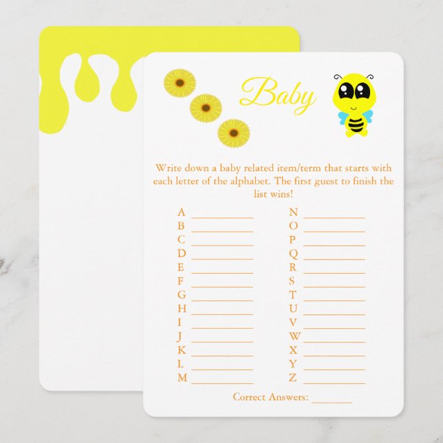 Baby Bee | ABC Baby Shooting Game Card Flyer Einladung (Vorne/Hinten)