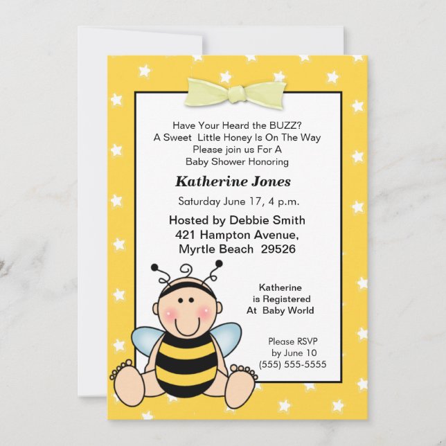 Baby Bee Baby Shower Einladung (Vorderseite)