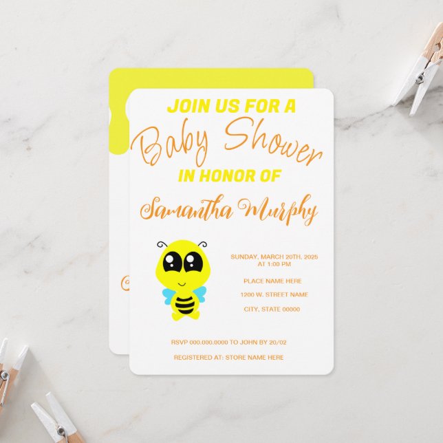 Baby Bee | Baby Shower Invitation (Devant/Arrière en situation)