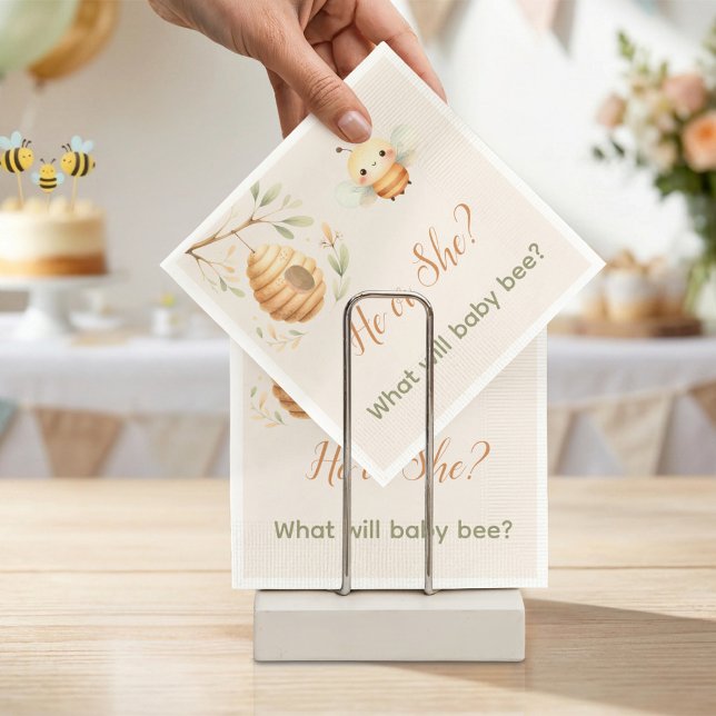 Baby Bee Er oder Sie Was wird Baby Bee sein Tafel Serviette (He or She Bee Gender Reveal Paper Napkin)